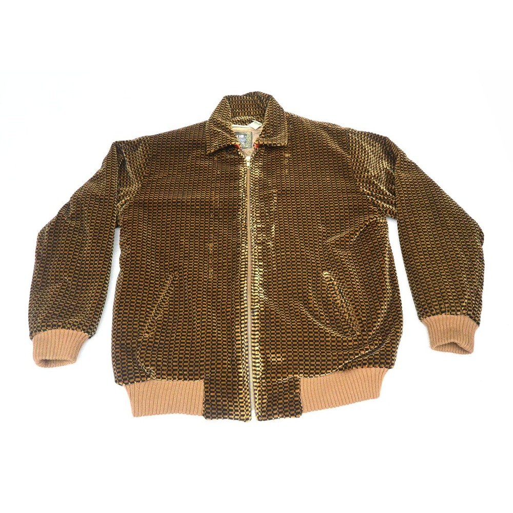 Vintage 90s Dog Head Mens XXL Bomber Jacket Brown Black Check Faux Fur Lined